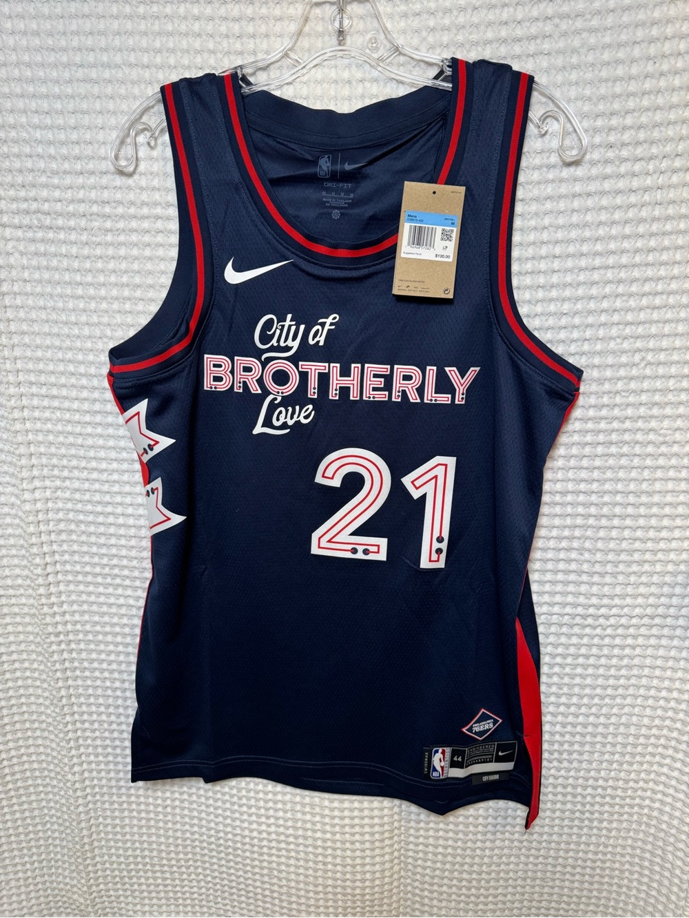NWT Nike NBA Philadelphia 76ers Joel Embiid. City of Brotherly Love Jersey, Med.